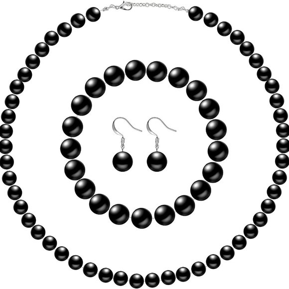 New Faux Pearl Jewelry Set Simulated Pearl Necklace Bracelet Earrings for Women - Picture 3 of 8